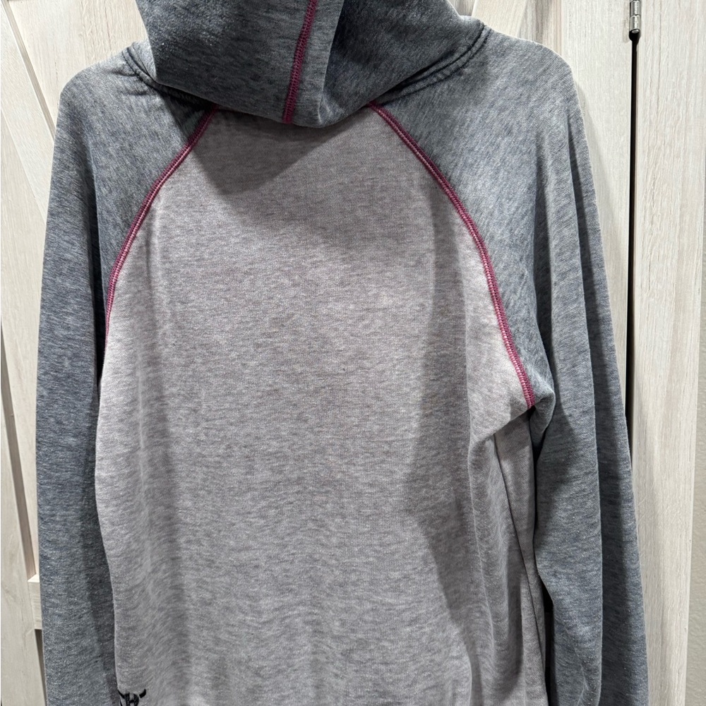 Gray and Pink Hooded Sweatshirt with Cross Design by Cowgirl Hardware. - Picture 3 of 7